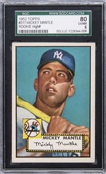 1952 Topps #311 Mickey Mantle Rookie Card – SGC 80 EX/NM 6